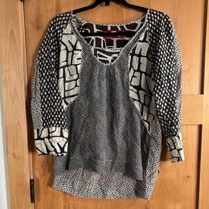 Burning Torch Black and Cream Blouse